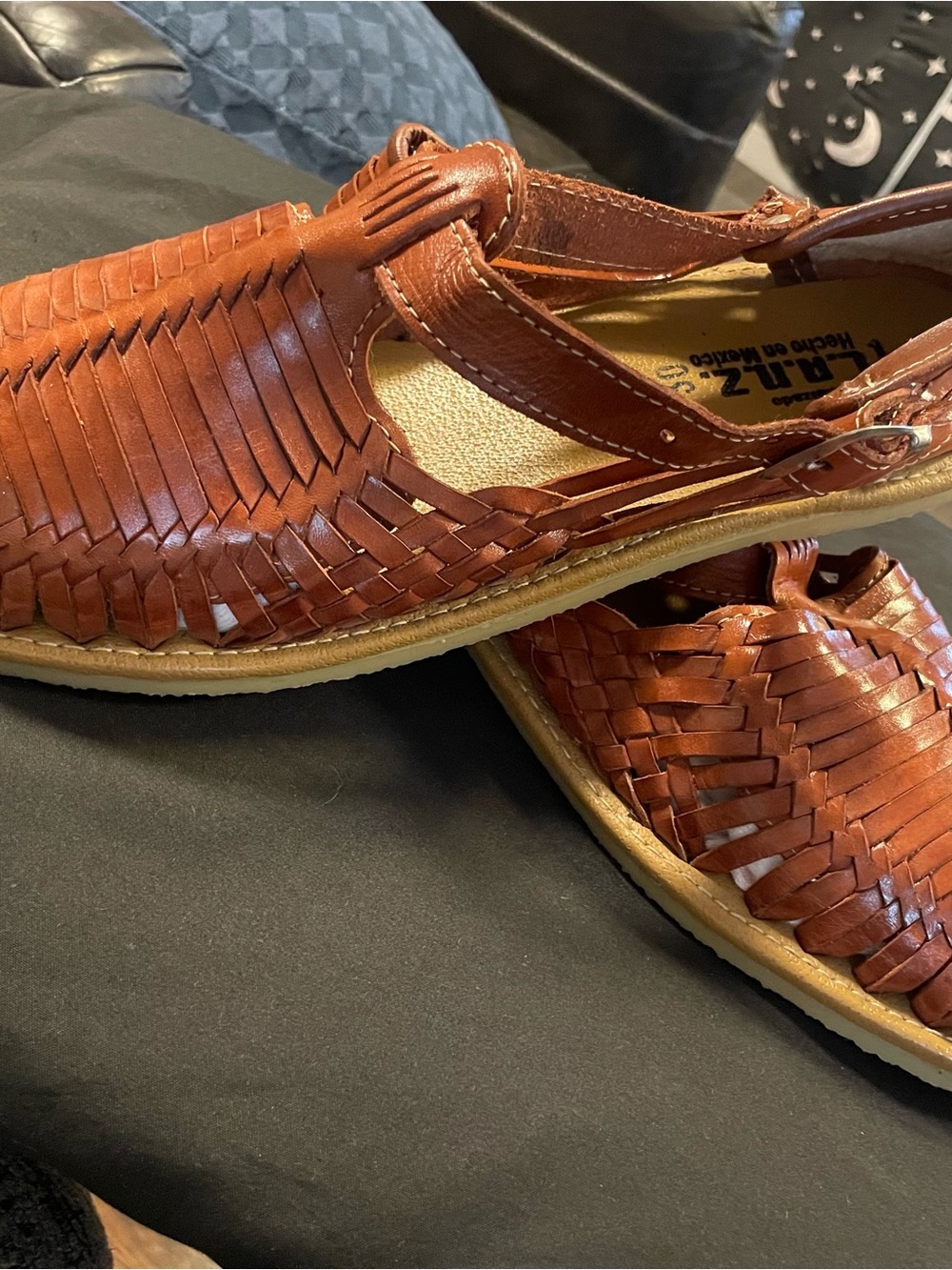 Men's Brown Leather Huarache Sandals - Comfortable Woven Slip-On